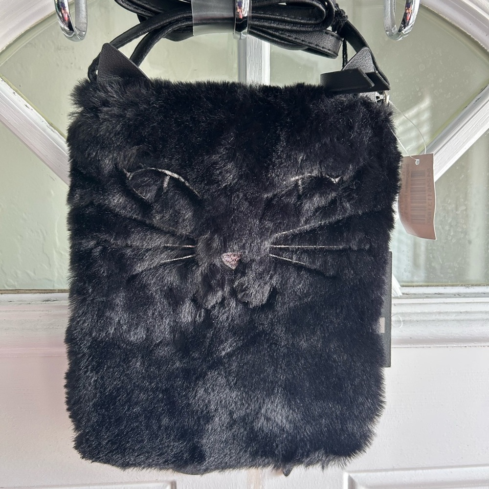 Private Label Black Furry Cat Face Crossbody Bag
